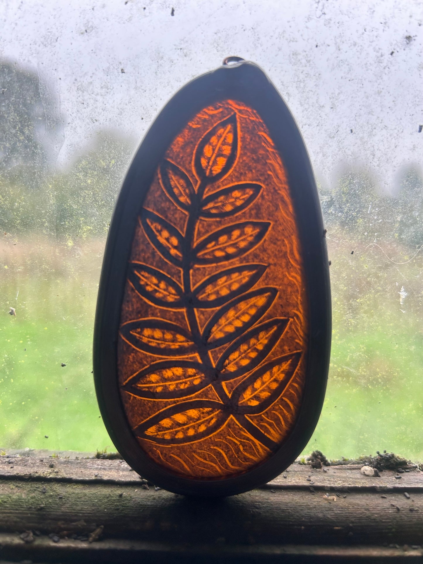 Leaf frond Stained Glass Miniature (Orange)