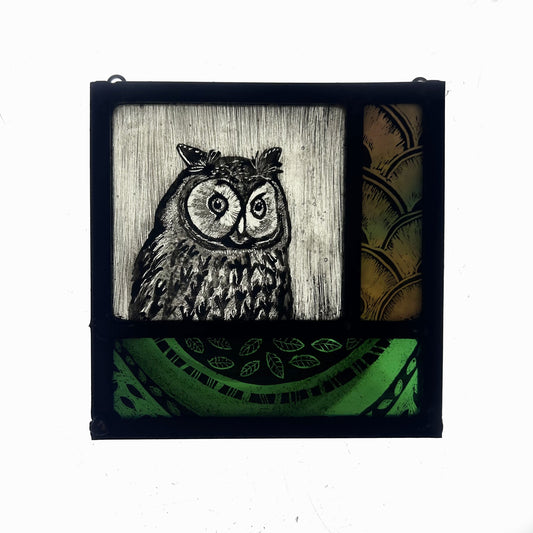 Owl Stained Glass Square, Small 2
