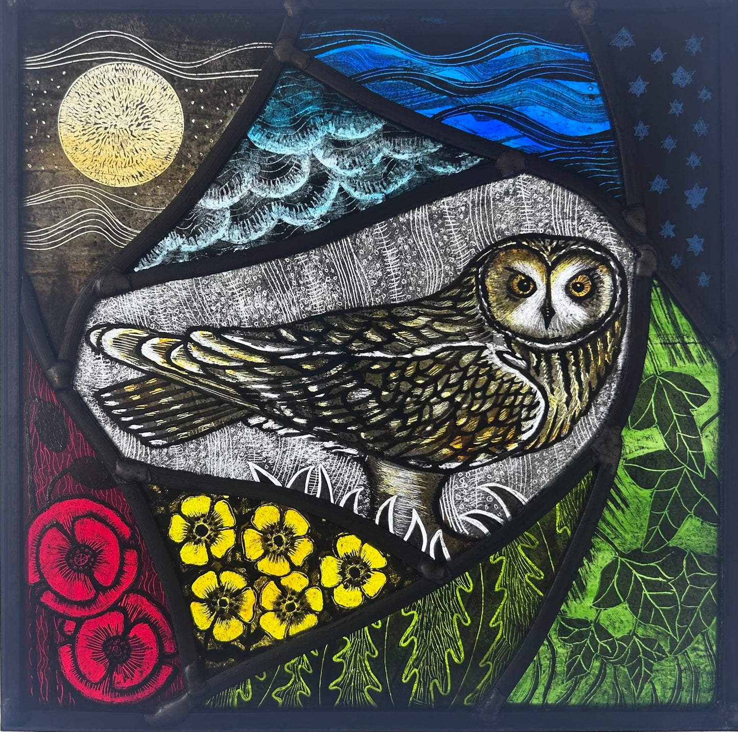 Owl Stained Glass Square, Large