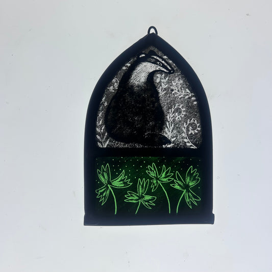 Badger and Leaves, Stained Glass Arch, Small