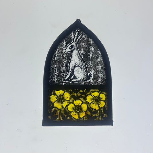 White Hare and Buttercups Stained Glass Arch, Small