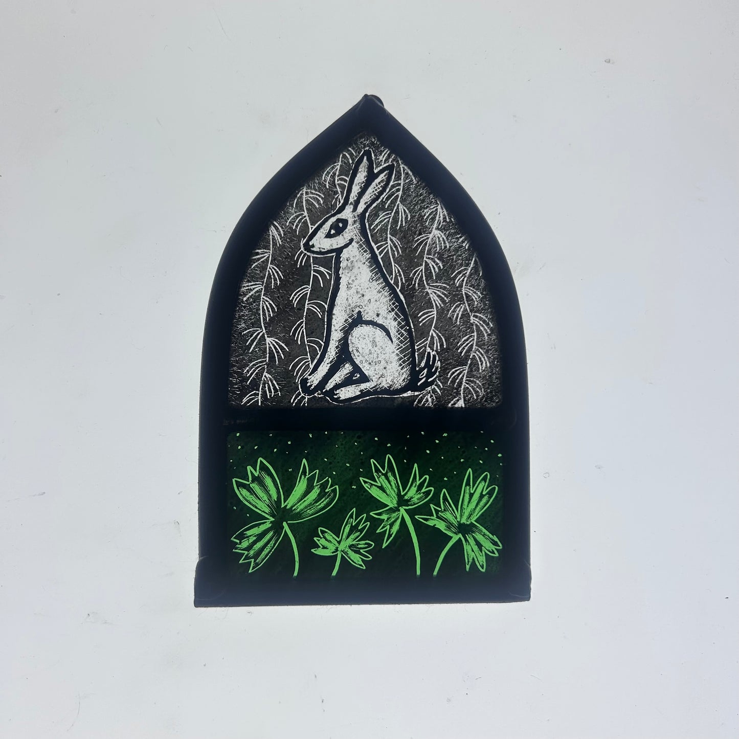 White Hare and Leaves Stained Glass Arch, Small