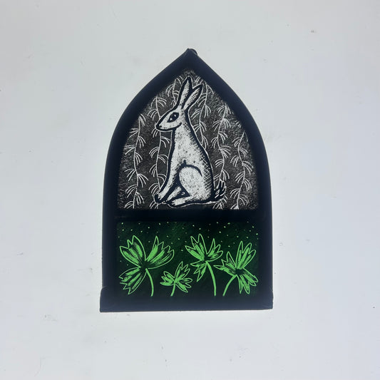 White Hare and Leaves Stained Glass Arch, Small