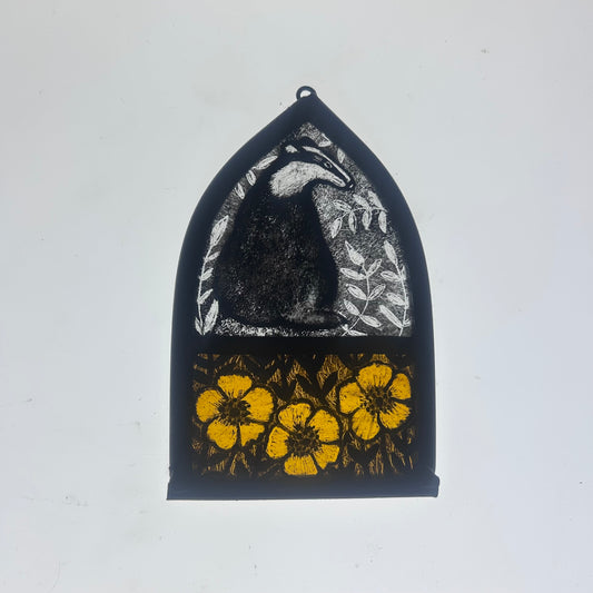 Badger and Buttercups, Stained Glass Arch, Small 2