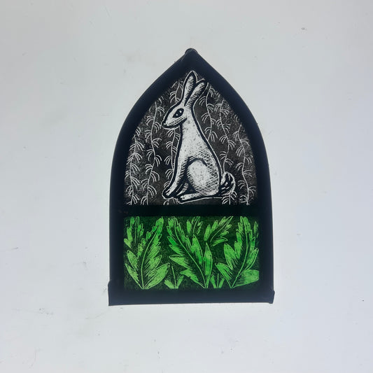 White Hare and Leaves Stained Glass Arch, Small 2