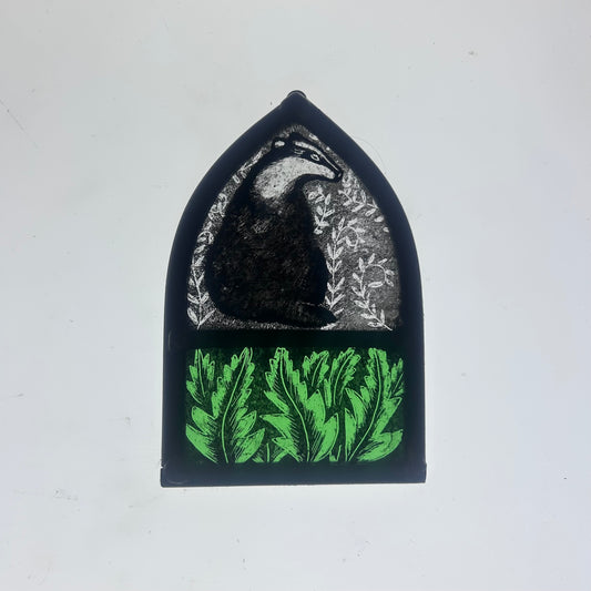 Badger and Leaves, Stained Glass Arch, Small 2