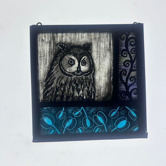 Owl Stained Glass Square, Small 2