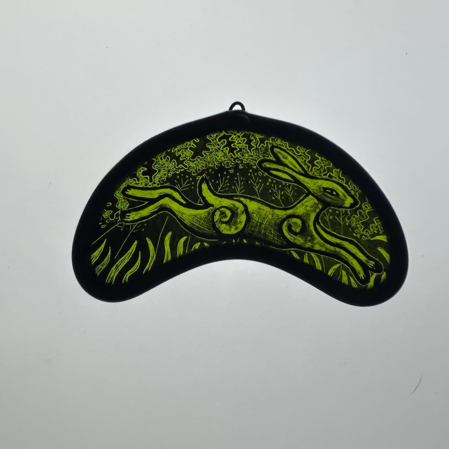 Leaping Green Hare Stained Glass Miniature