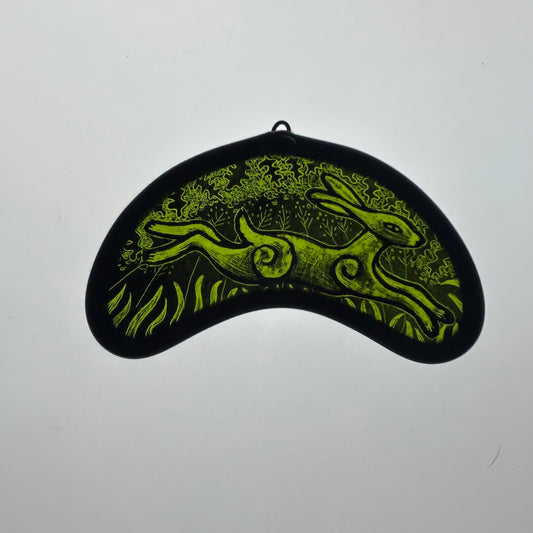 Leaping Green Hare Stained Glass Miniature