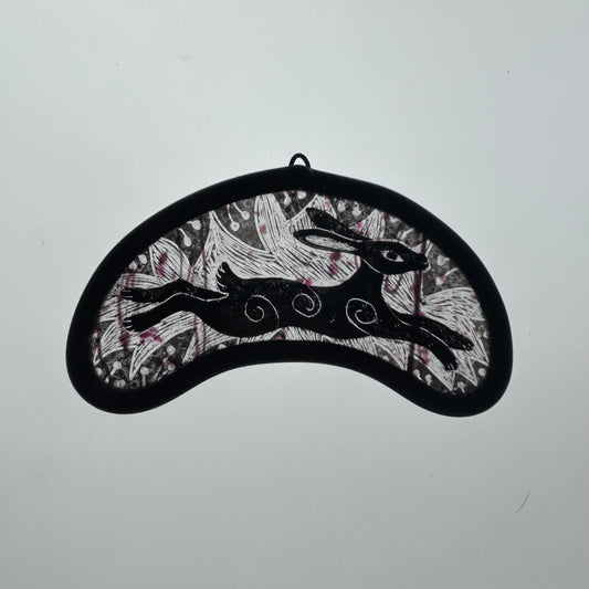 Leaping Black Hare ( Pink Frit) Stained Glass Miniature