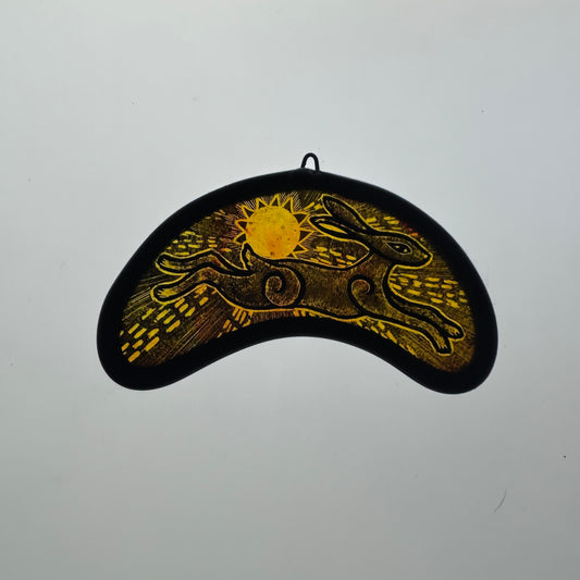 Leaping Yellow Hare ( Orange and Yellow Streaky) Stained Glass Miniature