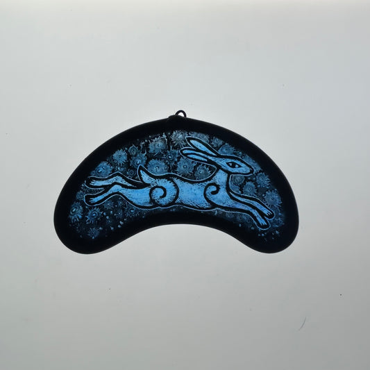 Leaping Turquoise Hare Stained Glass Miniature