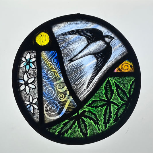 House Martin Flying Stained Glass Roundel, Medium