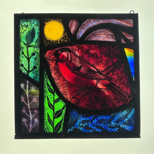 Bullfinch Stained Glass Panel Square, Medium