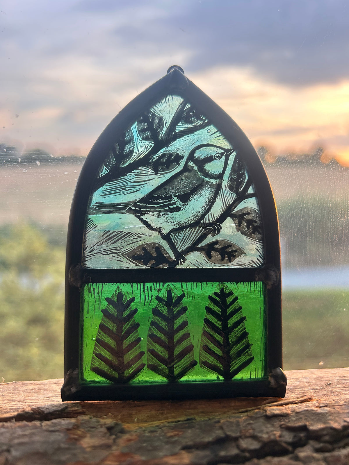 Blue Tit Small Stained Glass Arch,Small