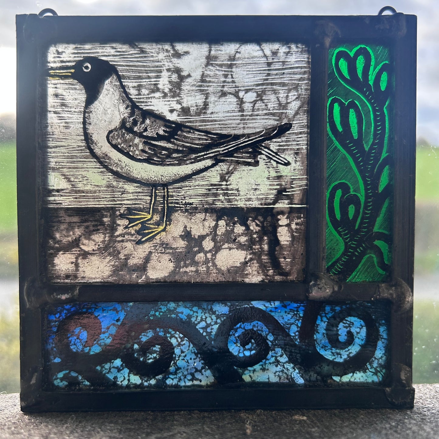 Black Headed Seagull Stained Glass Square, Small