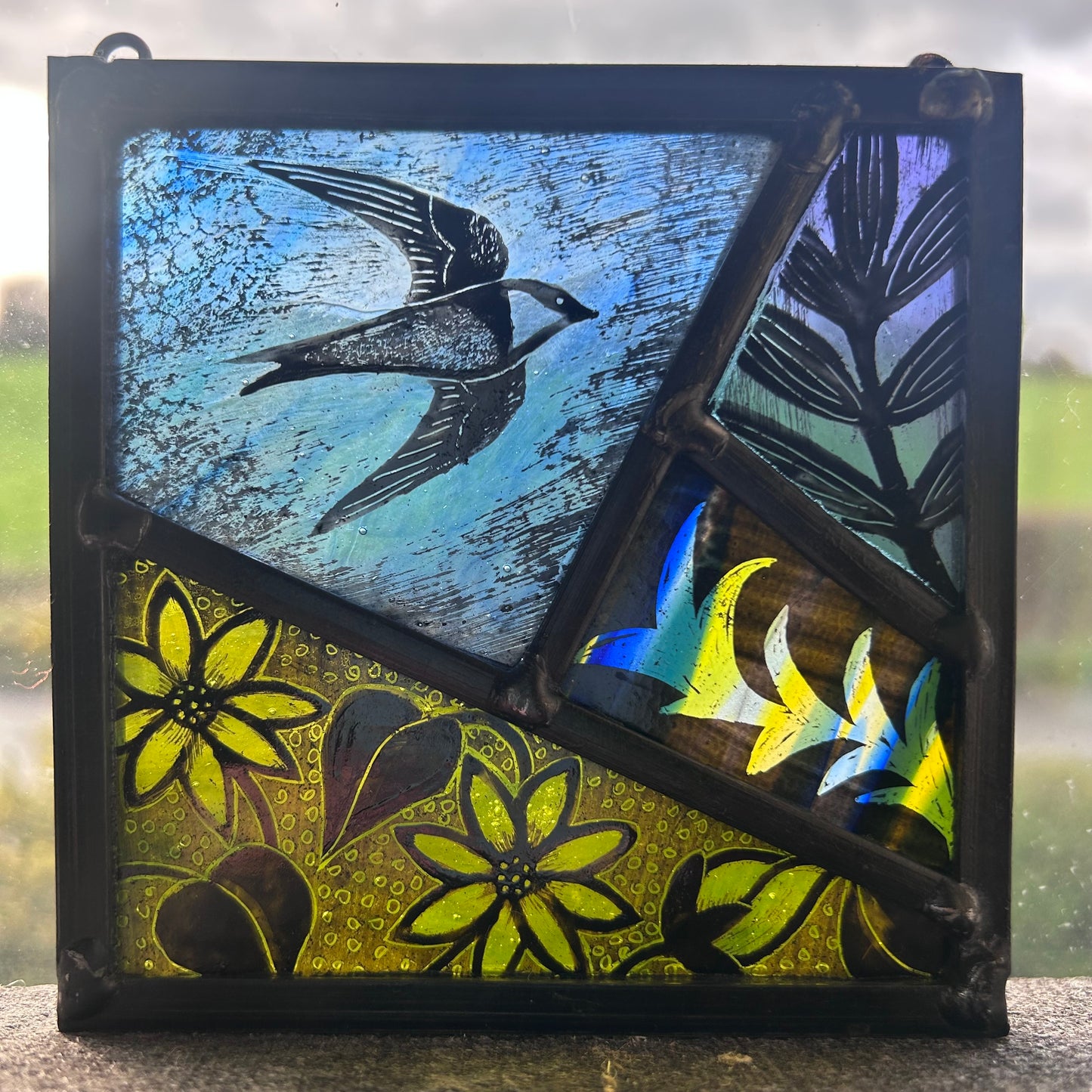 Sand Martin, Flowers and Frond Glass Panel Square, Small