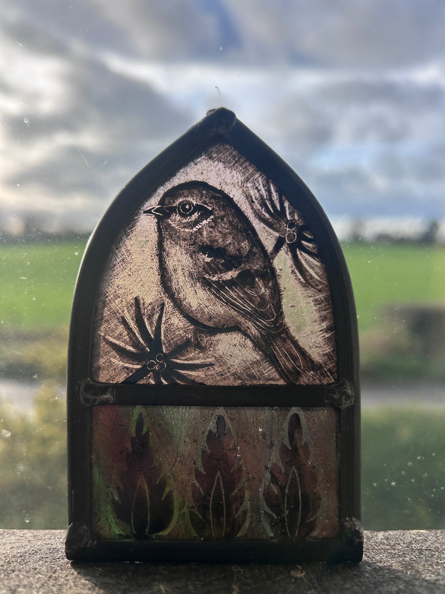 Firecrest and Pine Cone. Stained Glass Arch,Small