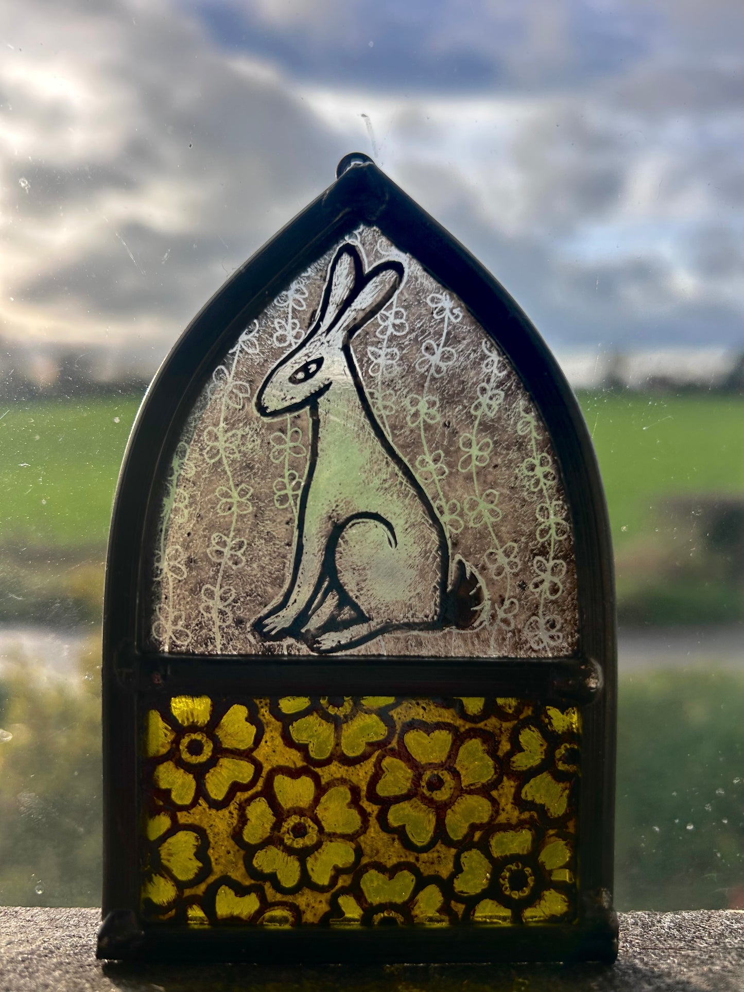 White Hare and Buttercups Stained Glass Arch, Small