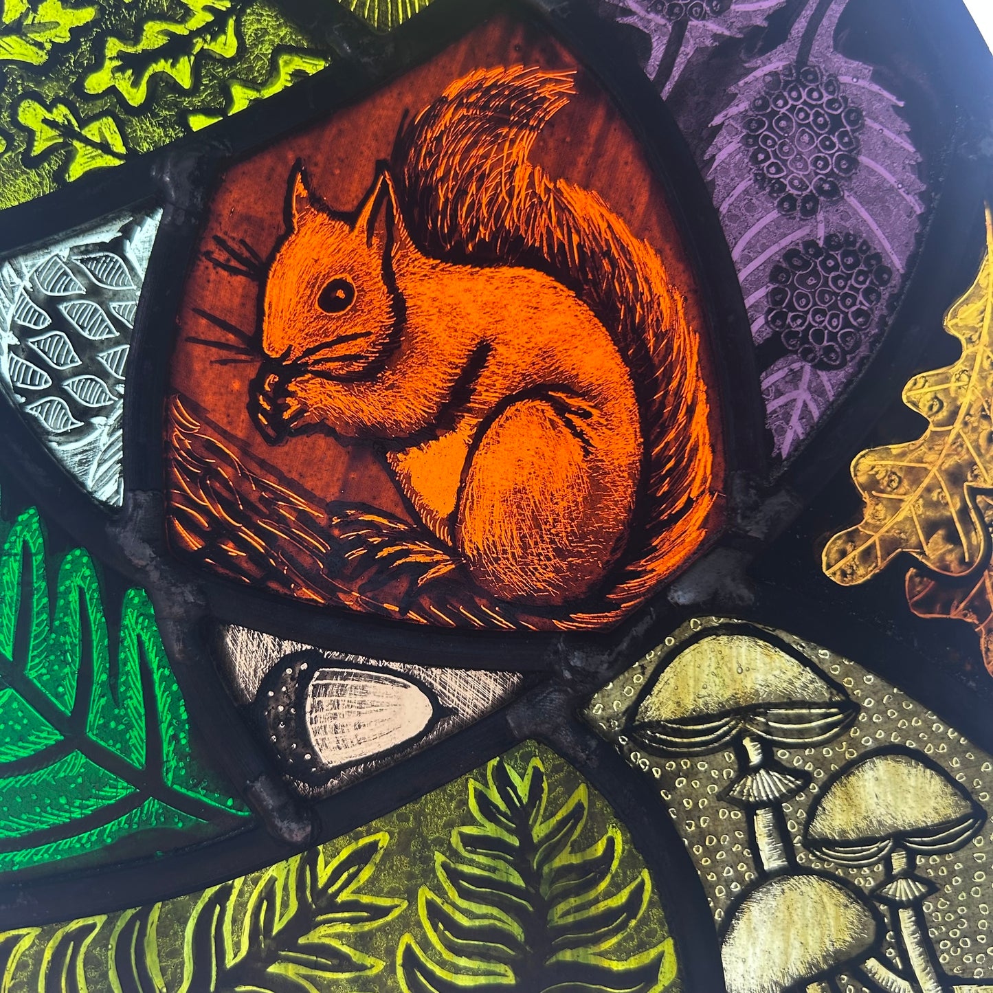Red Squirrel and Oak Stained Glass Arch, Large