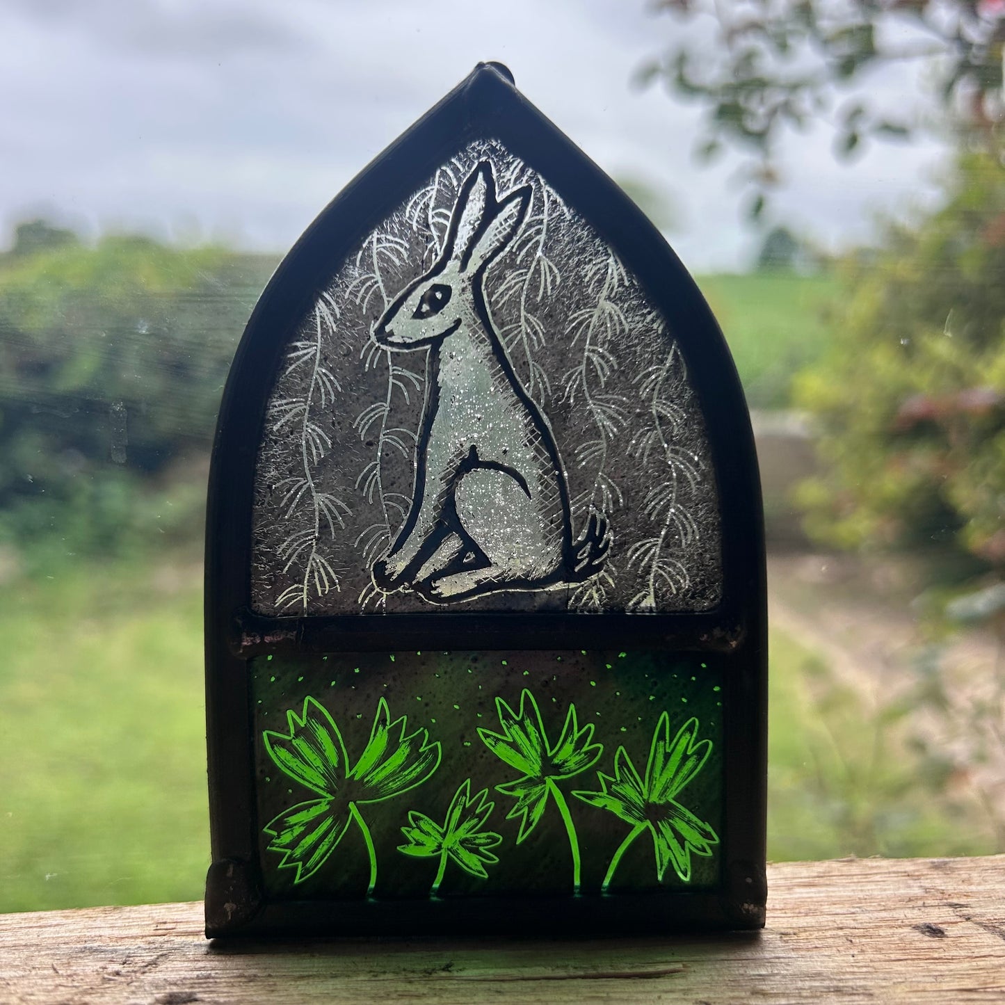 White Hare and Leaves Stained Glass Arch, Small