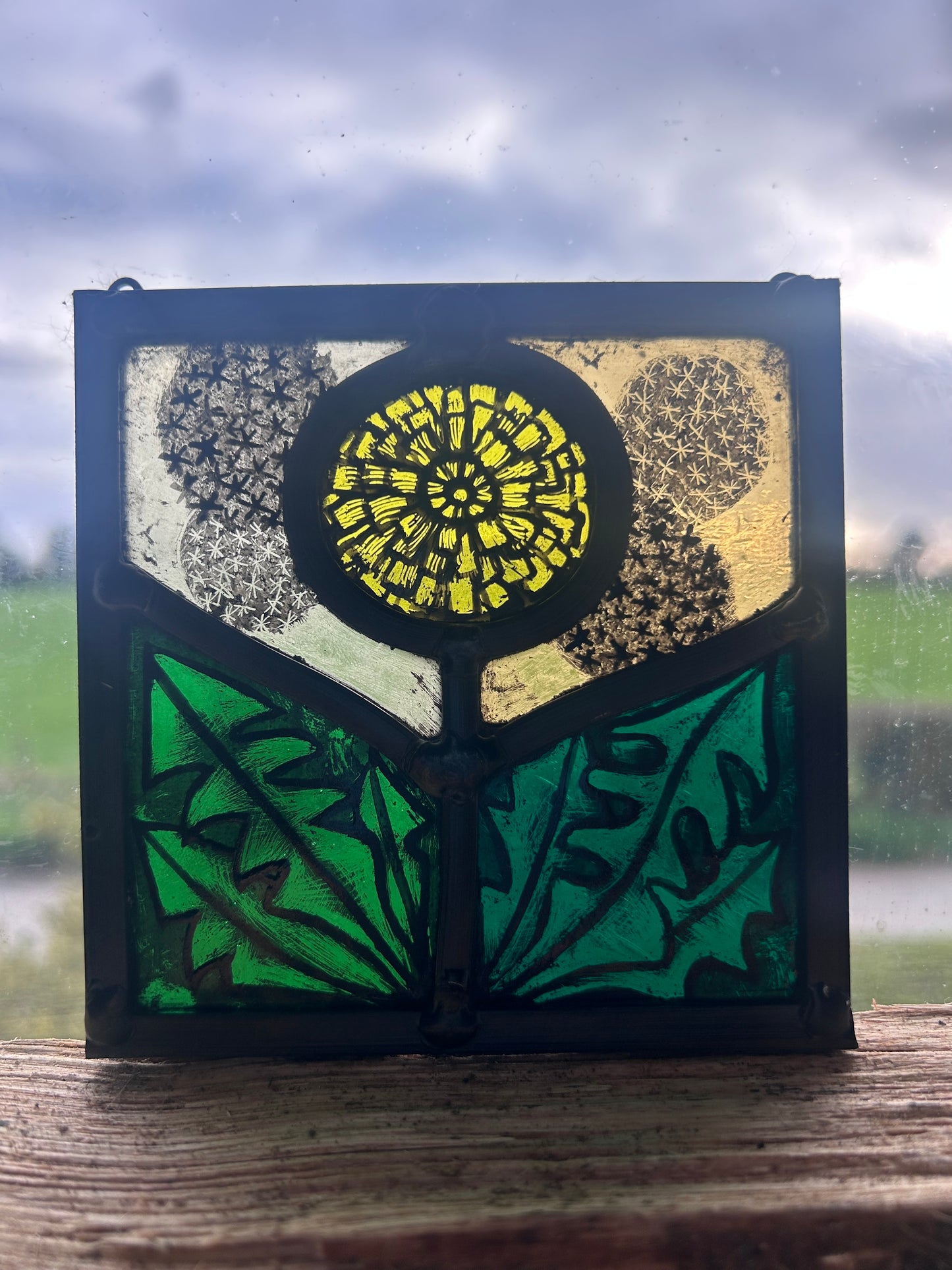 Dandelion Stained Glass Panel Square, Small