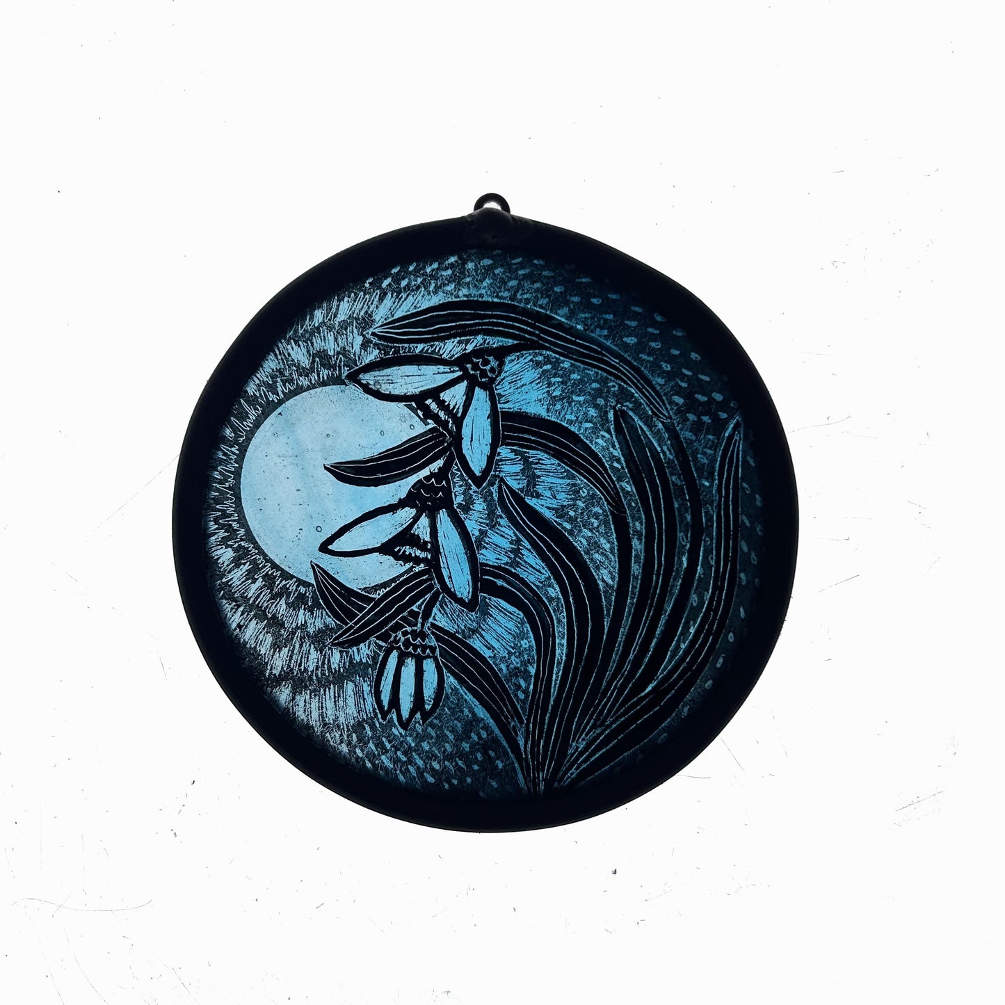 Snowdrops and full moon Stained Glass Roundel. Small