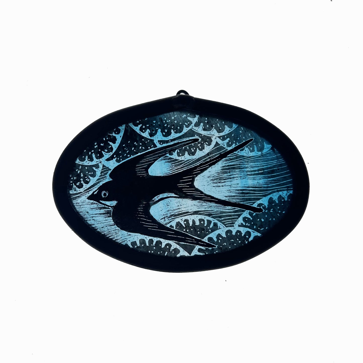 Swallow on Blue Stained Glass Miniature