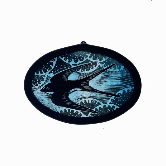 Swallow on Blue Stained Glass Miniature