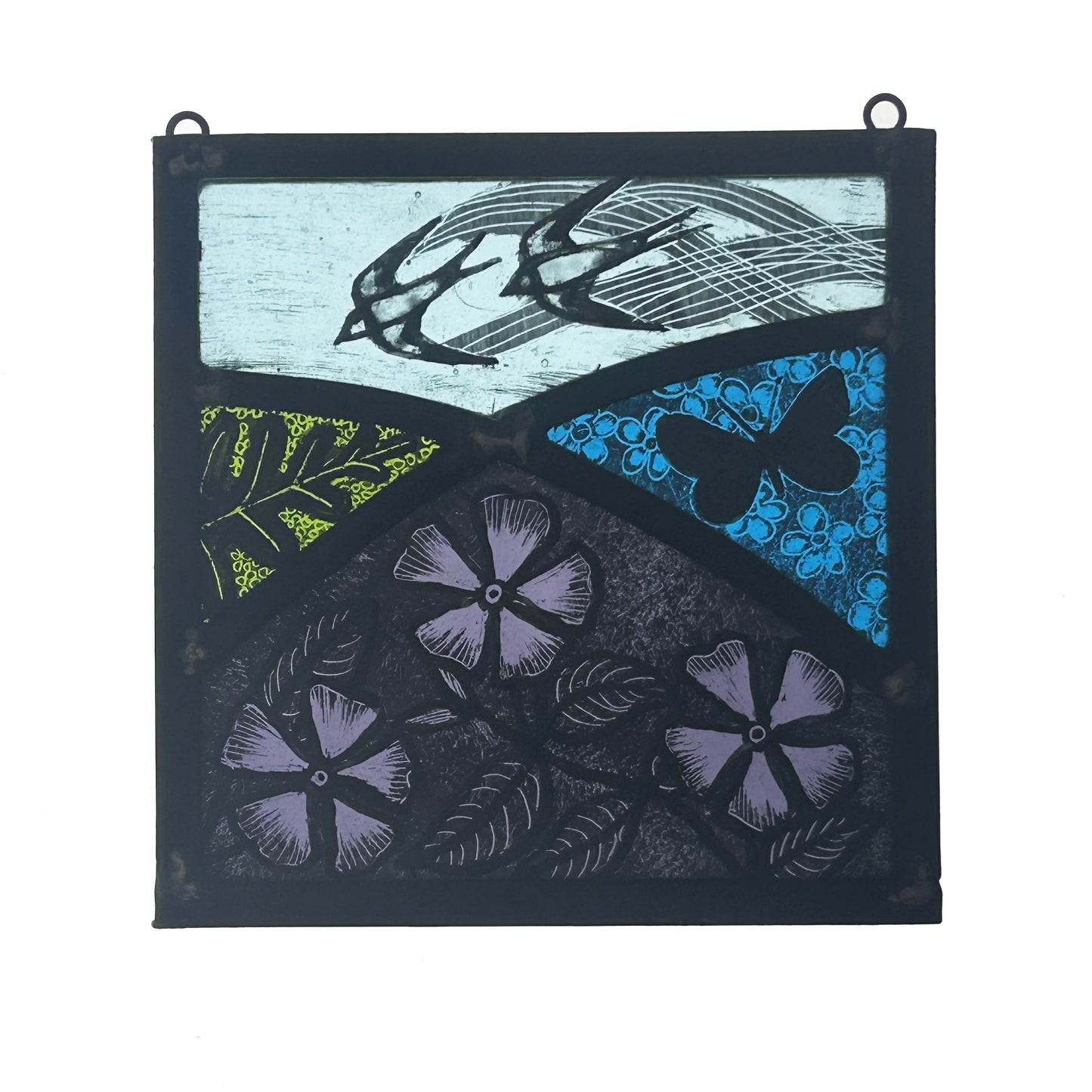 Swallows, Periwinkle and Butterfly Stained Glass Panel, Small