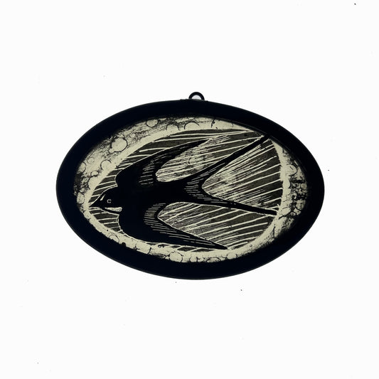 Swallow on Yellow Tint Stained Glass Miniature