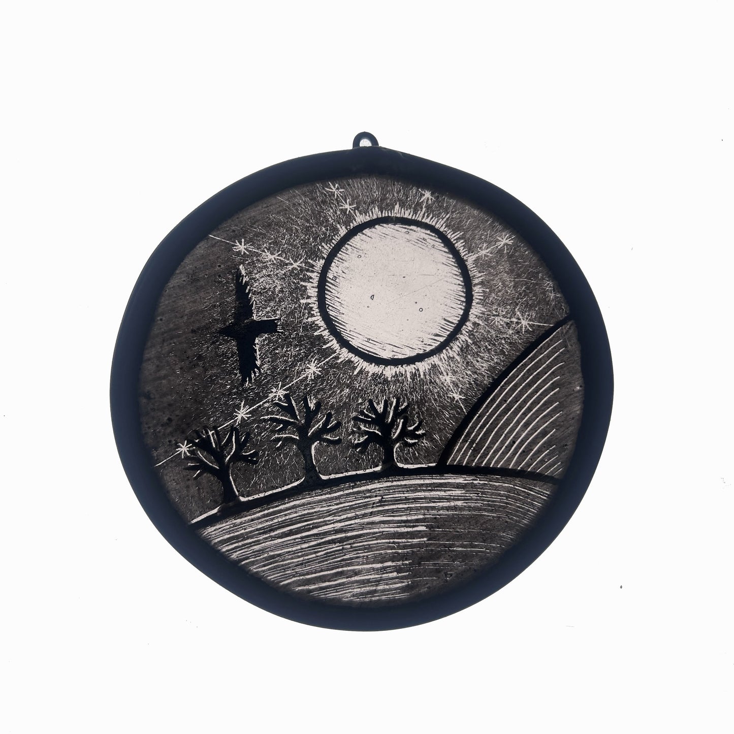 Winter Sun and Crow Stained Glass Roundel, Small