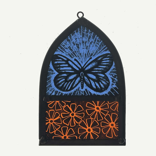 Blue Butterfly Stained Glass Arch, Small