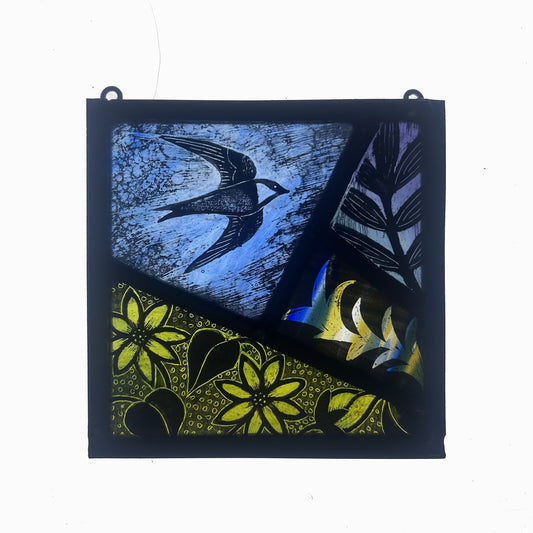 Sand Martin, Flowers and Frond Glass Panel Square, Small