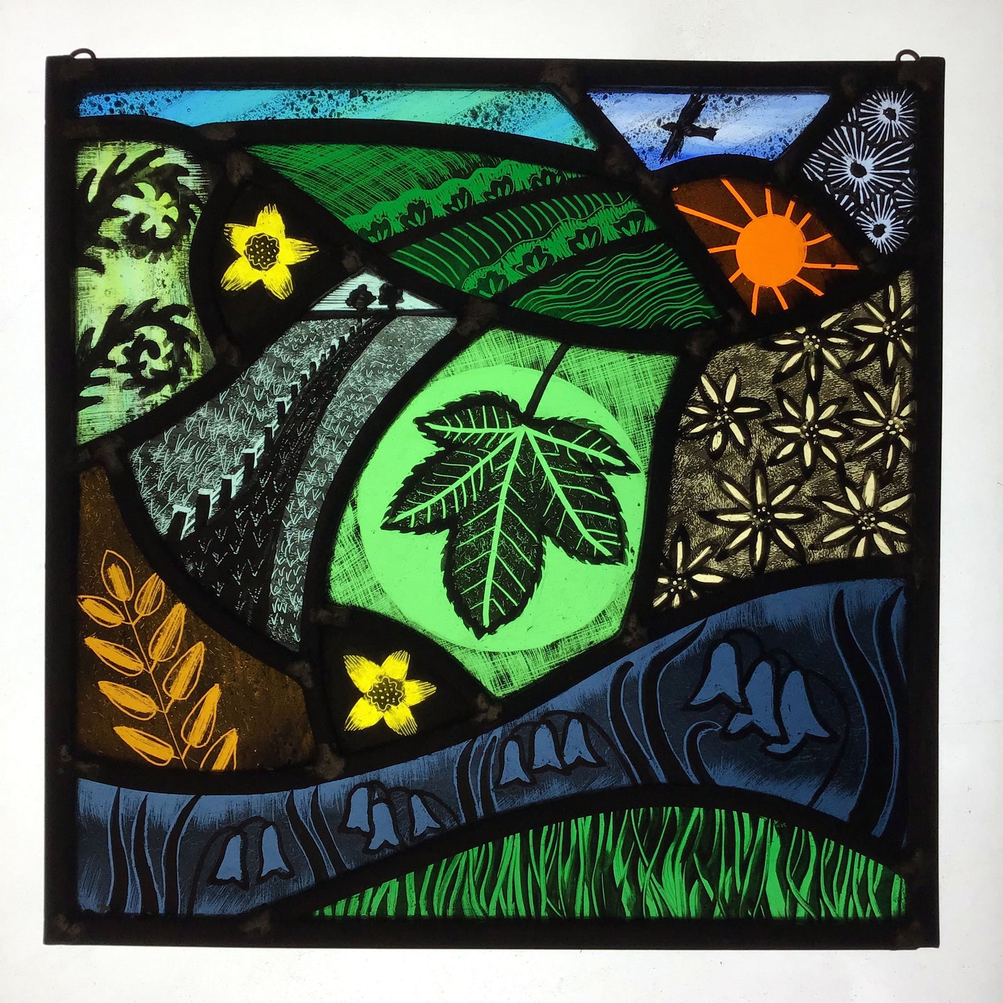 Spring Landscape Stained Glass Square, Large
