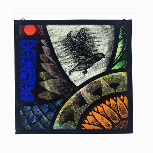 Starling in Flight Stained Glass Square, Medium