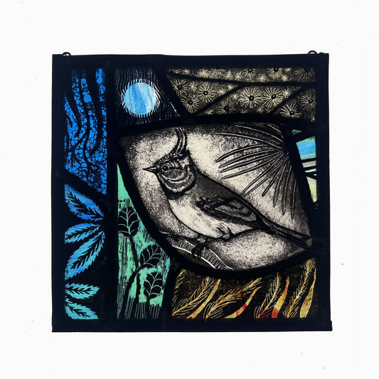 Crested Tit and Moon Stained Glass Square, Medium