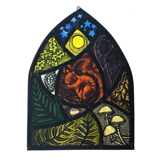 Red Squirrel and Oak Stained Glass Arch, Large